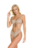 Shimmer Tan Tie Knot Ruched Padded Bandeau Top